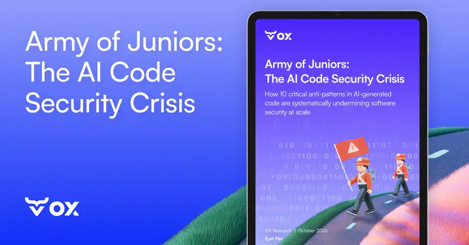 Ox Security Army of Juniors report cover showing AI code anti-patterns research