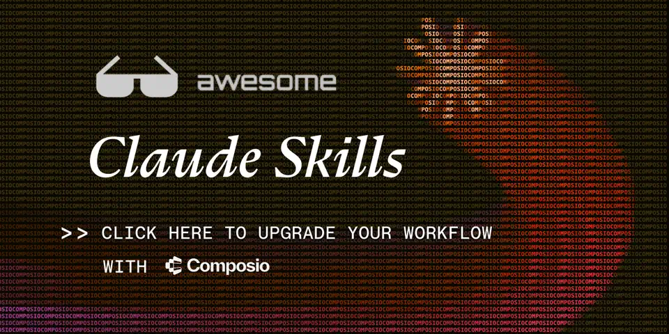 Awesome Claude Skills repository header banner showing the list name over a dark Composio-branded background