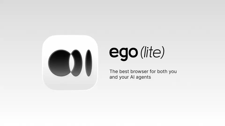 ego lite project banner: the app icon of three overlapping black ovals beside the wordmark and the tagline “The best browser for both you and your AI agents”