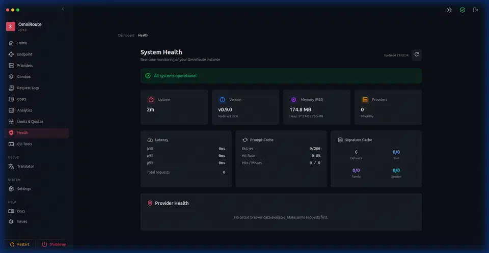 Health dashboard: per-provider status, circuit breaker state, latency
