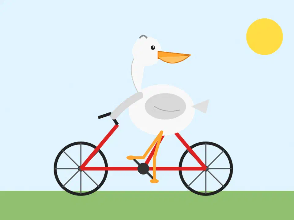 SVG pelican generated by Claude Opus 4.7 with a visibly broken bicycle frame geometry