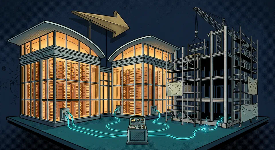 superfile terminal file manager brings mouse support and plugins to the shell, but its own README still lists Windows as not fully supported. Three-wing glass pavilion with two wings lit and finished and the third wrapped in scaffolding with an unplugged cable