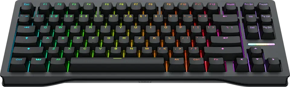Wooting 80HE keyboard front view showing the 80 percent layout with RGB lighting