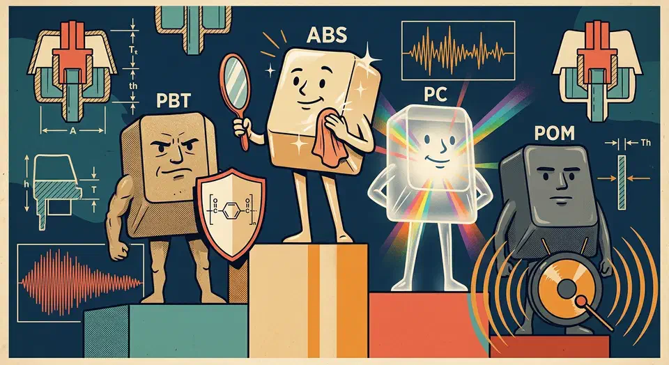 Keycap materials compared: PBT, ABS, PC, and POM sound and feel