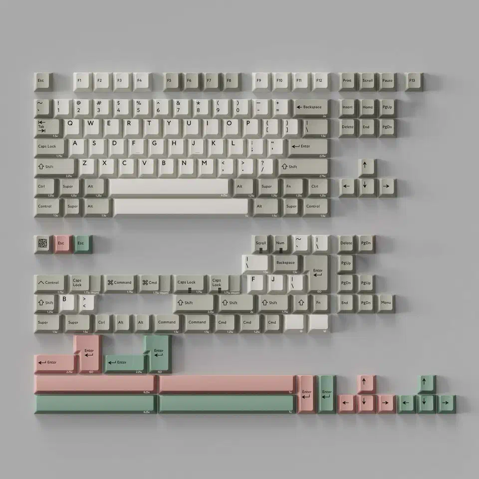 PBTfans 9009 doubleshot PBT keycap set base kit in beige, brown, and orange colorway