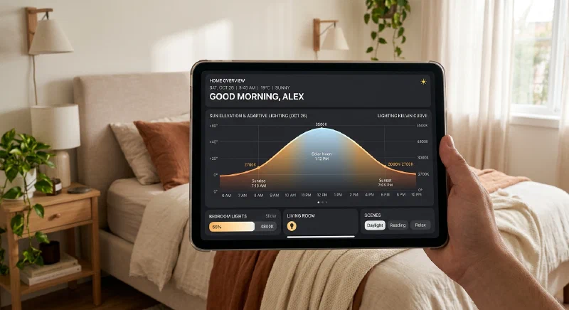 Solar elevation automations and the Adaptive Lighting HACS integration can align your home's light environment with your circadian rhythm, improving sleep quality through gradual morning wake-up routines and evening wind-down sequences. Automate Smart Blinds and Adaptive Lighting for Better Sleep