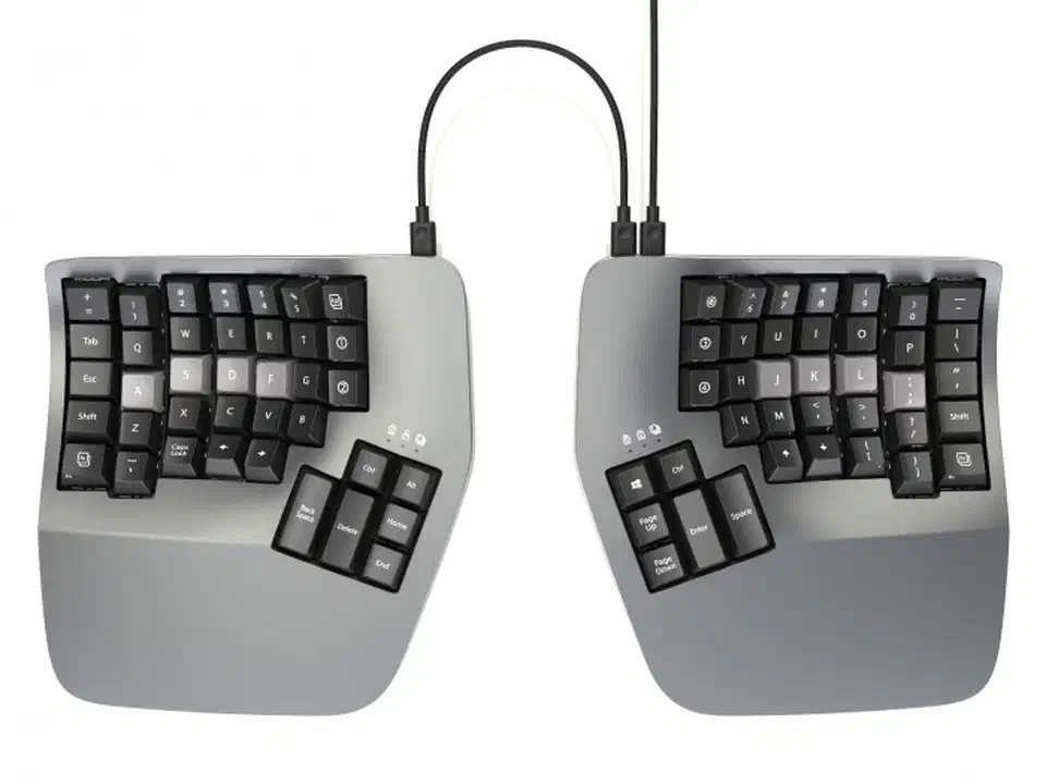 Kinesis Advantage360 Pro split keyboard overhead view showing deep concave key wells