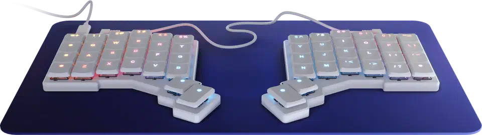 ZSA Voyager split keyboard in its compact low-profile form factor