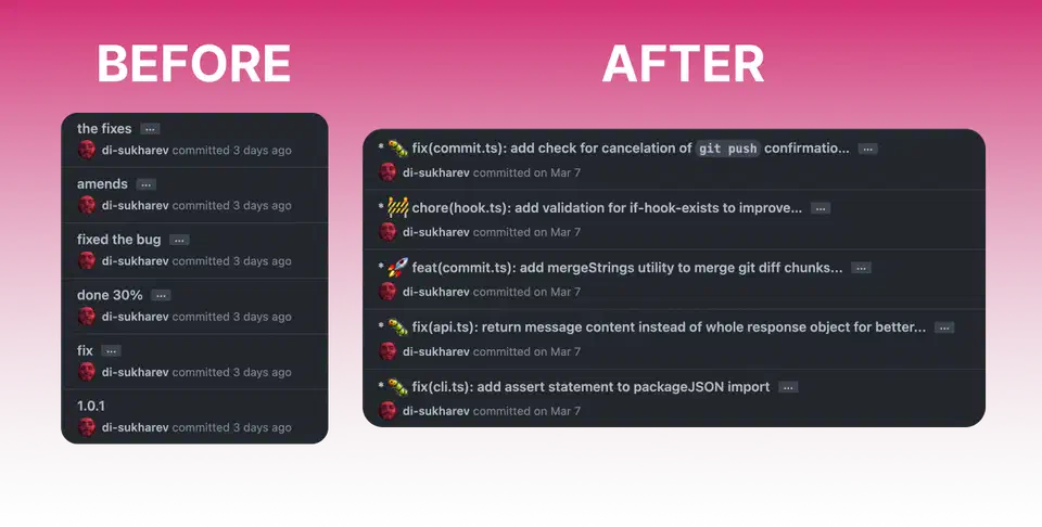 The opencommit CLI showing an AI-generated commit message with provider selection