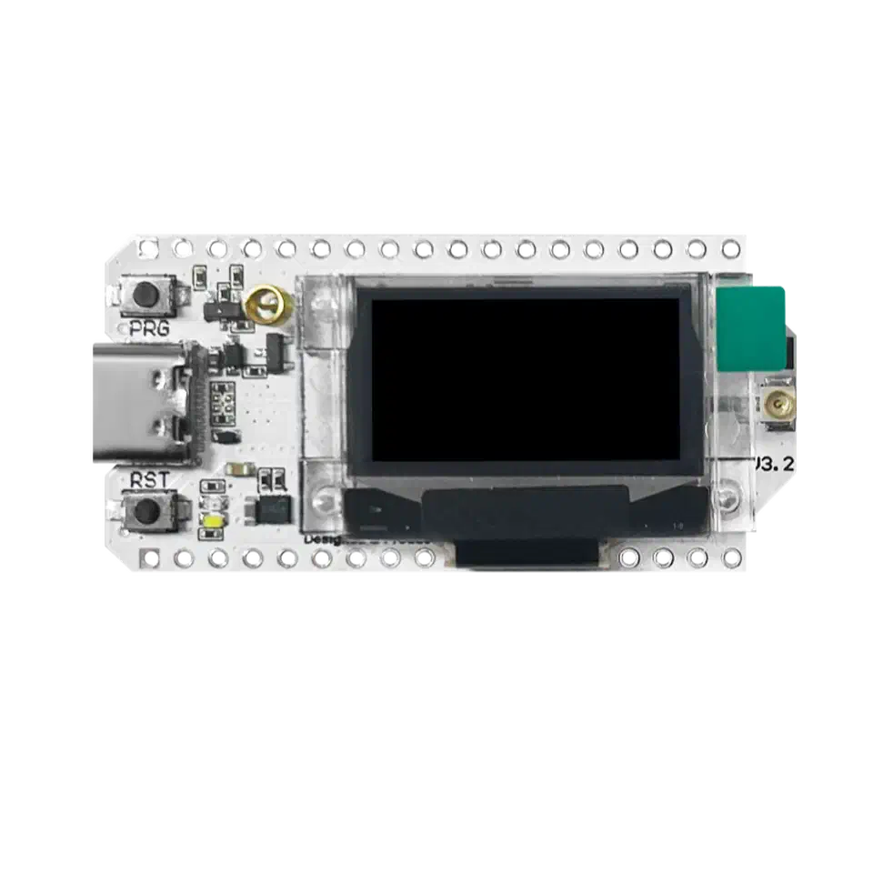 Heltec WiFi LoRa 32 V3 development board with ESP32-S3 chip, SX1262 LoRa module, and small OLED display
