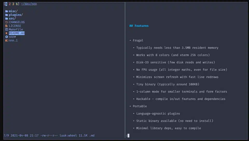 nnn terminal file manager with multiple panes
