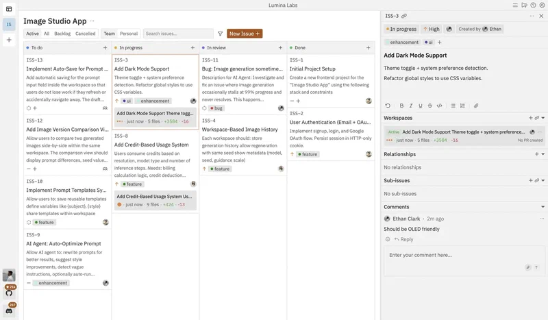 Vibe Kanban board interface showing parallel agent tasks with planning, prompting, and review columns