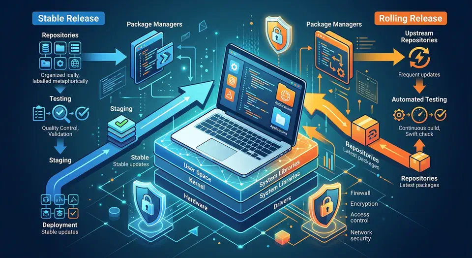 Debian and Arch Linux represent opposite ends of the Linux philosophy spectrum - stability vs bleeding-edge, predictability vs control. A 2026 breakdown of package management, update cadence, installation complexity, and real-world use cases helps clarify which suits your workflow. Debian vs. Arch 2026: Choosing the Best Daily Driver
