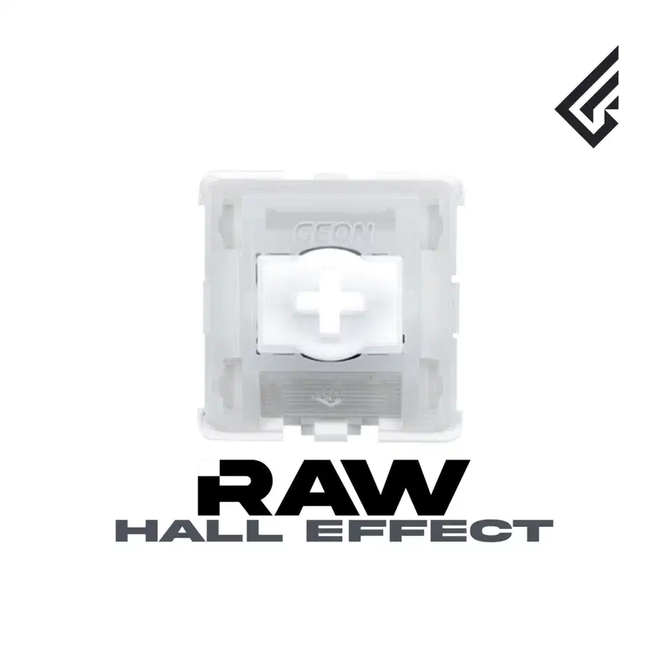 Geon Raw HE magnetic switches showing the linear switch stems with embedded magnets and transparent housing