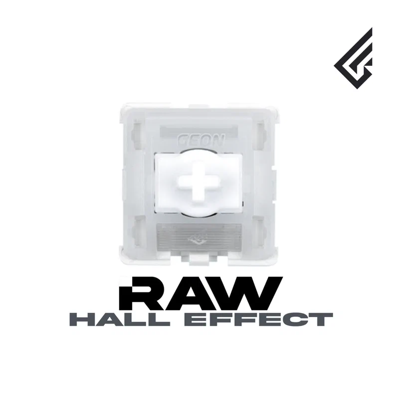 Geon Raw HE magnetic switches showing the linear switch stems with embedded magnets and transparent housing