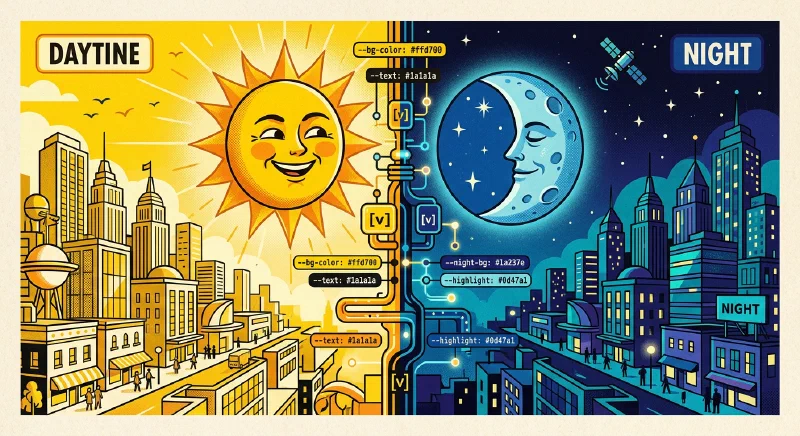 A complete guide to implementing robust, flash-free dark mode using only CSS Custom Properties and the prefers-color-scheme media query. Covers CSS Color Level 5 functions, container query theming, manual toggles, SVG theming, and validation strategies. Implement Dark Mode in Vanilla CSS (Zero JavaScript)