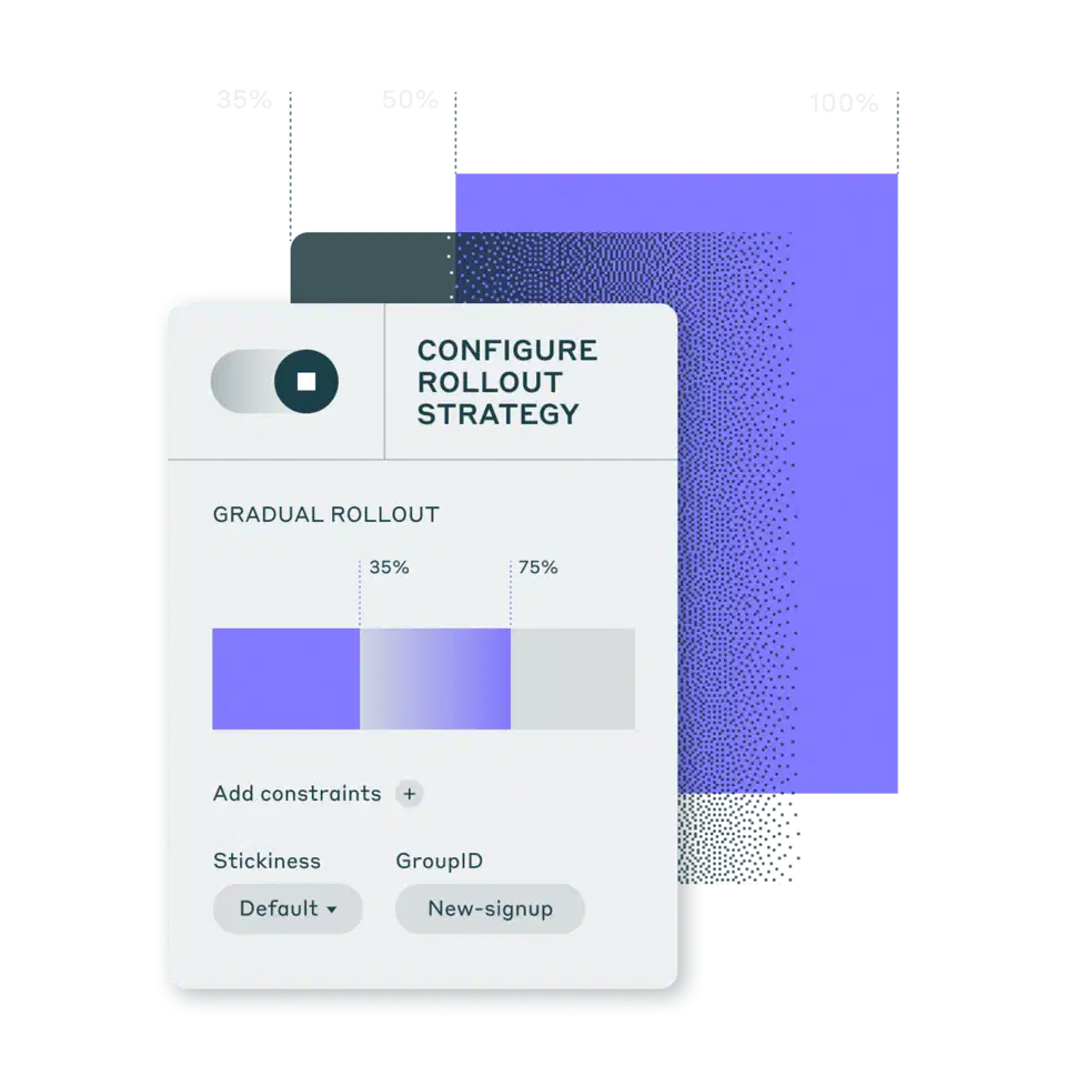Unleash gradual rollout diagram showing progressive feature deployment from small percentages to full release
