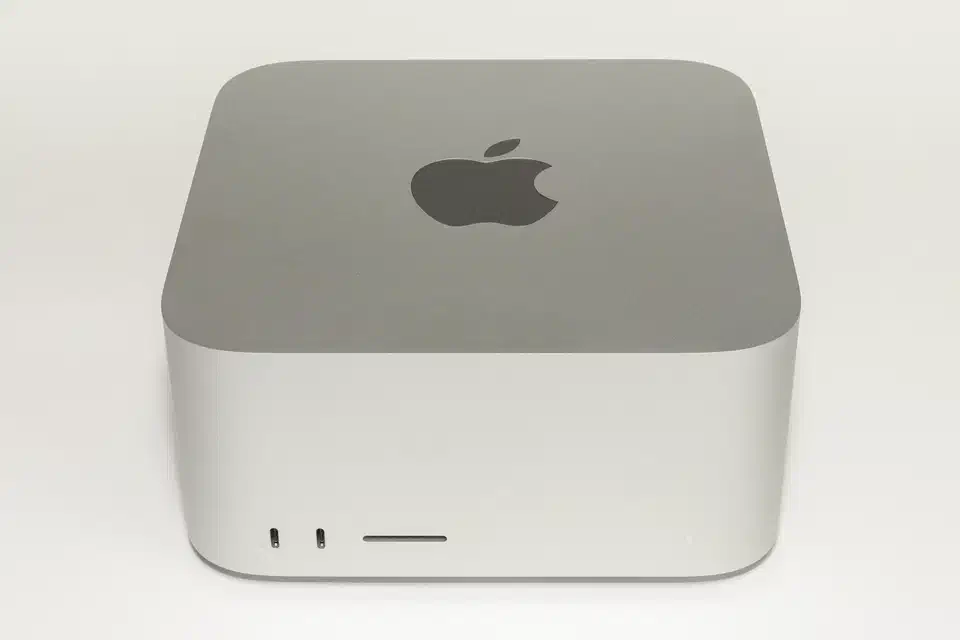 Apple Mac Studio silver aluminium desktop computer front view