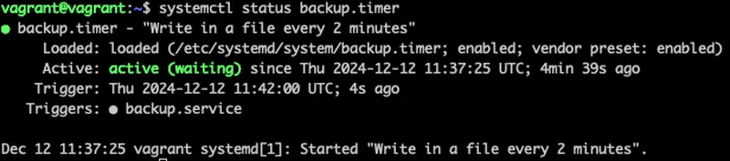 systemctl status output for a timer unit showing active state and last trigger time