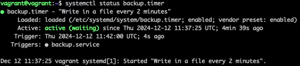 systemctl status output for a timer unit showing active state and last trigger time