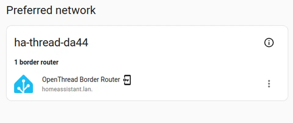 Home Assistant Thread integration showing the preferred network configuration panel