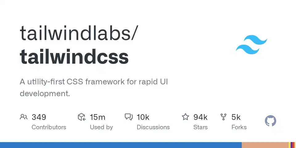 Tailwind CSS GitHub repository showing the project description and stats