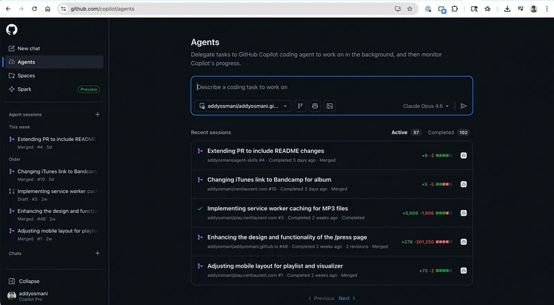 GitHub Copilot Coding Agent panel showing async issue-to-PR workflows
