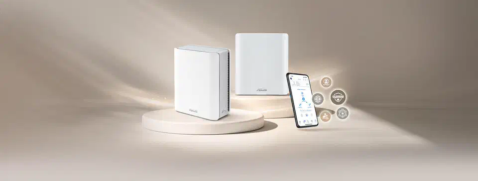 Asus ZenWiFi BT10 2-pack mesh system with ASUS Router app showing network topology