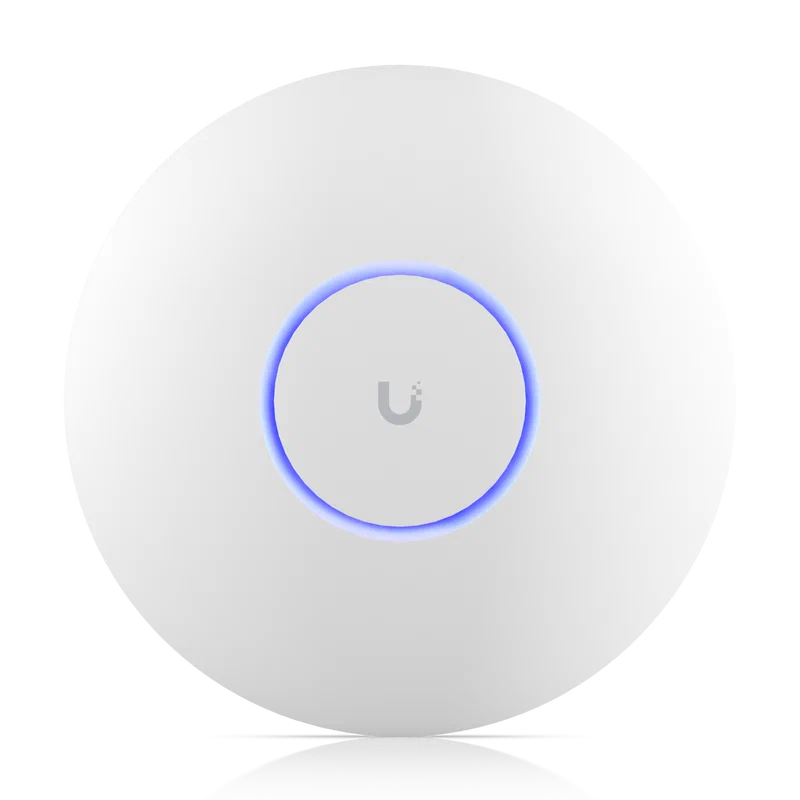 Ubiquiti UniFi U7 Pro ceiling-mount WiFi 7 access point with blue LED ring