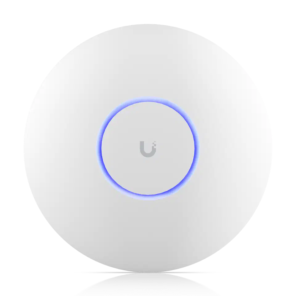 Ubiquiti UniFi U7 Pro ceiling-mount WiFi 7 access point with blue LED ring