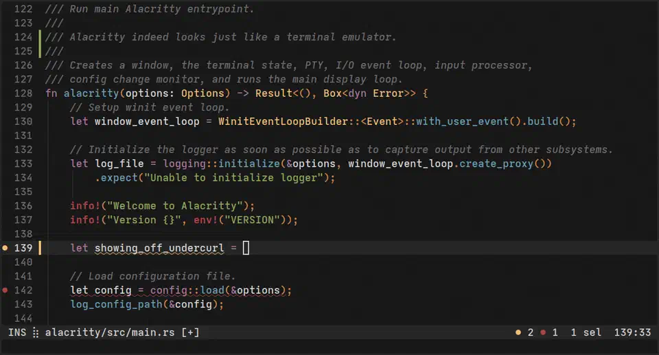 Alacritty terminal running with default configuration on Linux