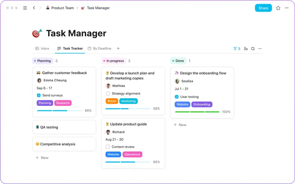 AppFlowy kanban board view with to-do cards