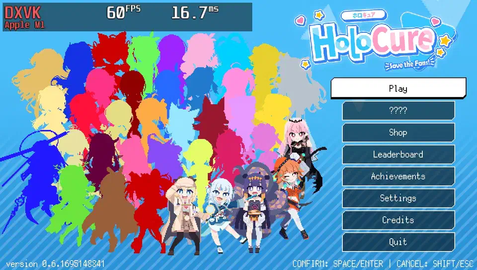 HoloCure game running on Asahi Linux via the Honeykrisp Vulkan driver, DXVK, FEX, and Proton