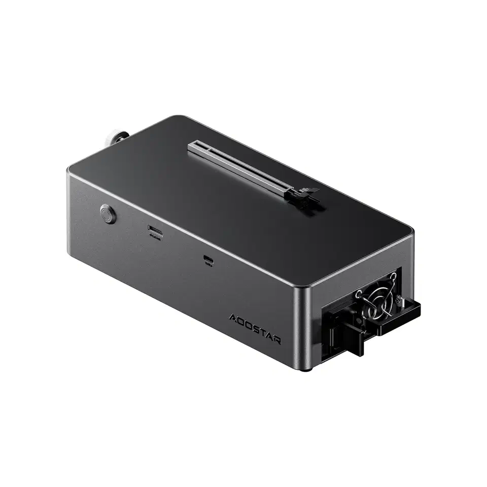 AOOSTAR AG02 eGPU dock with open metal frame design showing USB4 and OCuLink connectivity