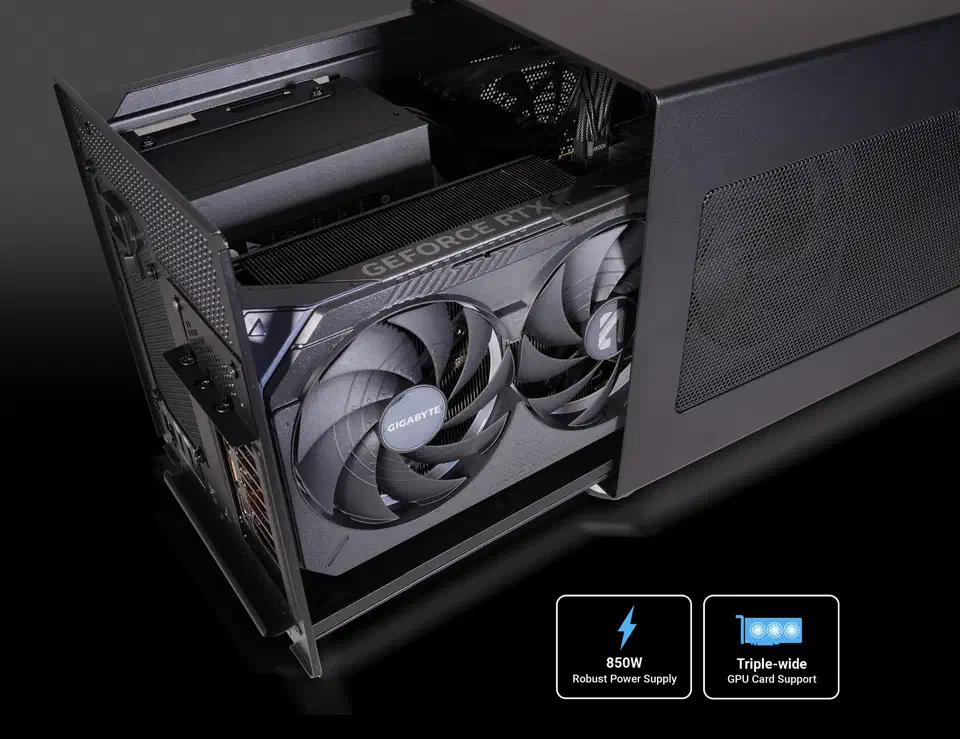 Sonnet Breakaway Box 850 T5 interior showing triple-width GPU card compatibility