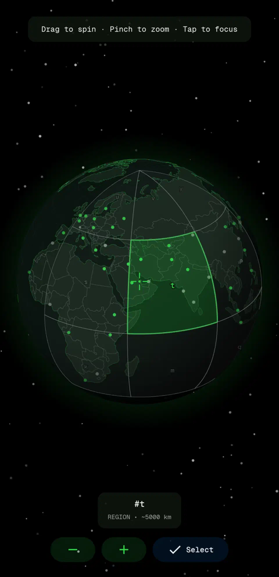 Geohash location channel picker in bitchat for Android, showing a globe with a geohash grid overlaid and channel sizes from block to region