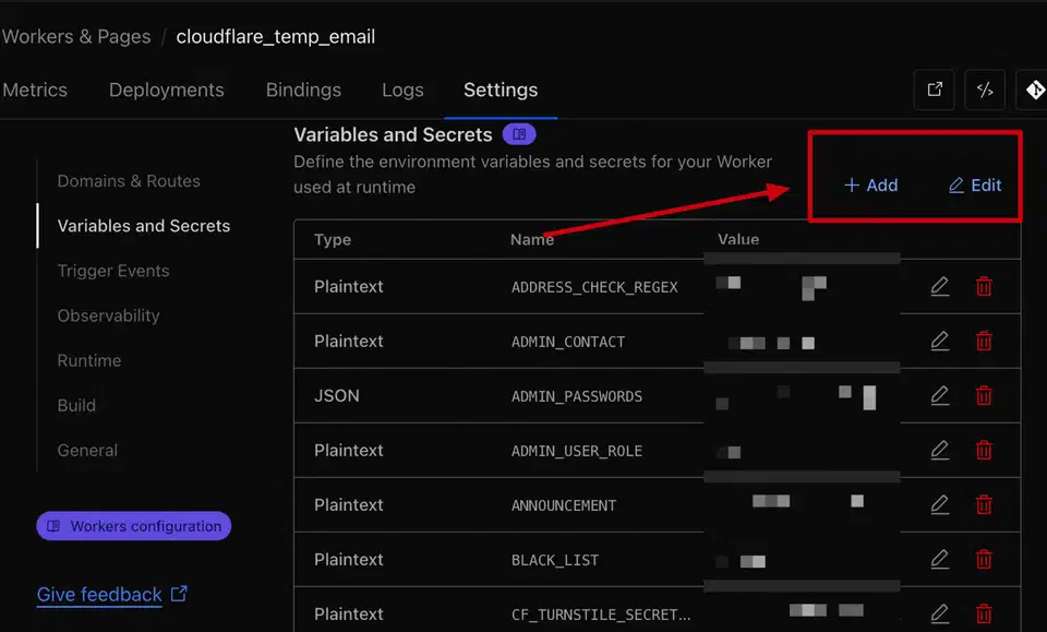 Setting Worker environment variables including ADMIN_PASSWORDS