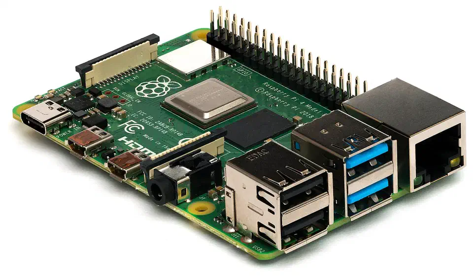 Raspberry Pi 4 Model B board with its single Gigabit Ethernet port