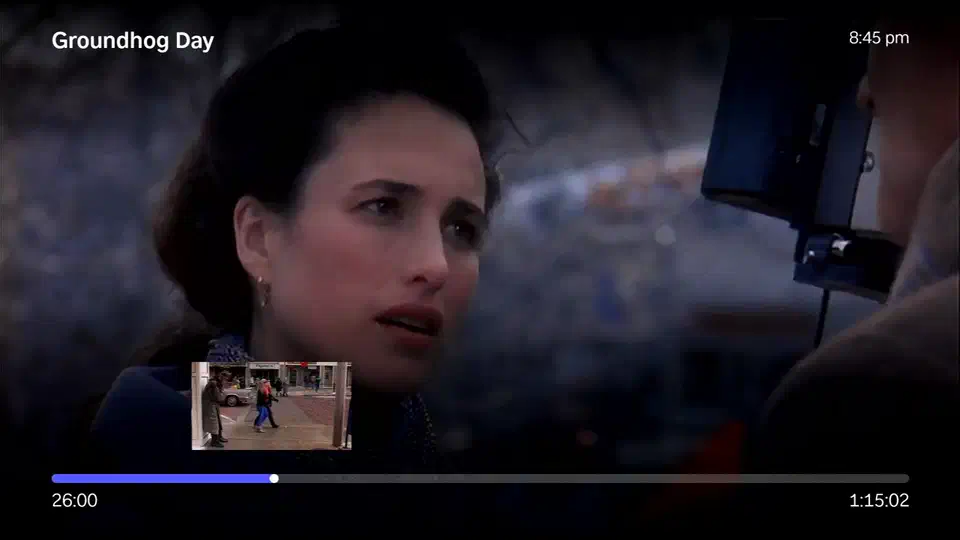 Video playback with a row of thumbnail previews above the seek bar as the timeline is scrubbed