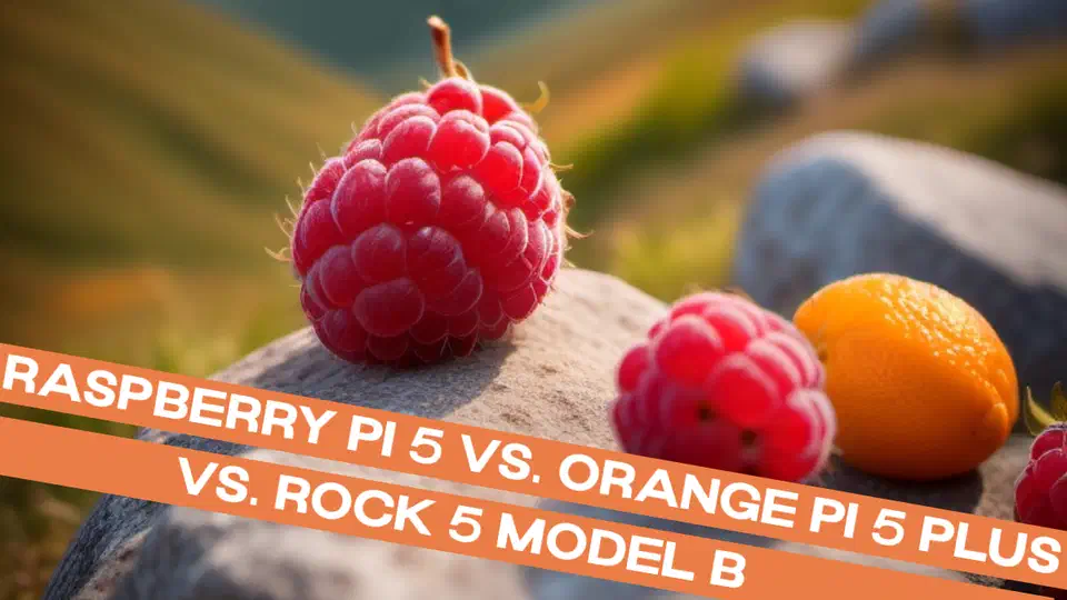Raspberry Pi 5, Orange Pi 5 Plus, and Rock 5 Model B side by side for size comparison