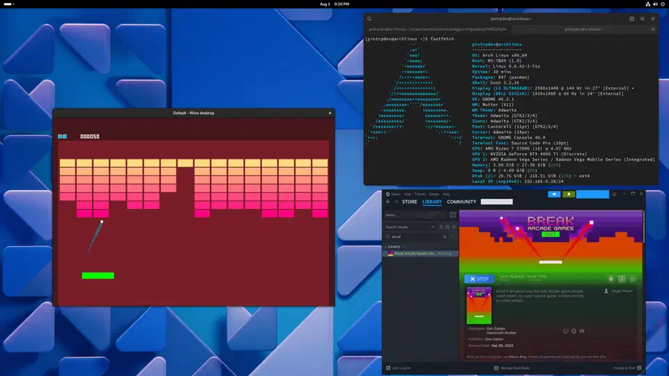 A Windows game running on Arch Linux via Proton, demonstrating seamless compatibility