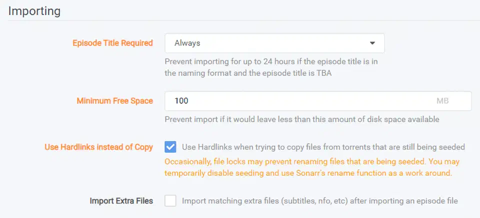 Sonarr manual import screen listing downloaded files against the series, season, episode and quality it detected for each one