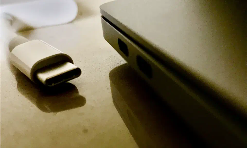Thunderbolt 3 USB-C ports on the side of a MacBook Pro