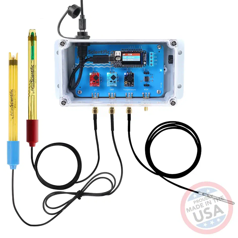 Atlas Scientific Wi-Fi Pool Kit with enclosure, EZO-pH and EZO-ORP circuits, pH probe, and ORP probe