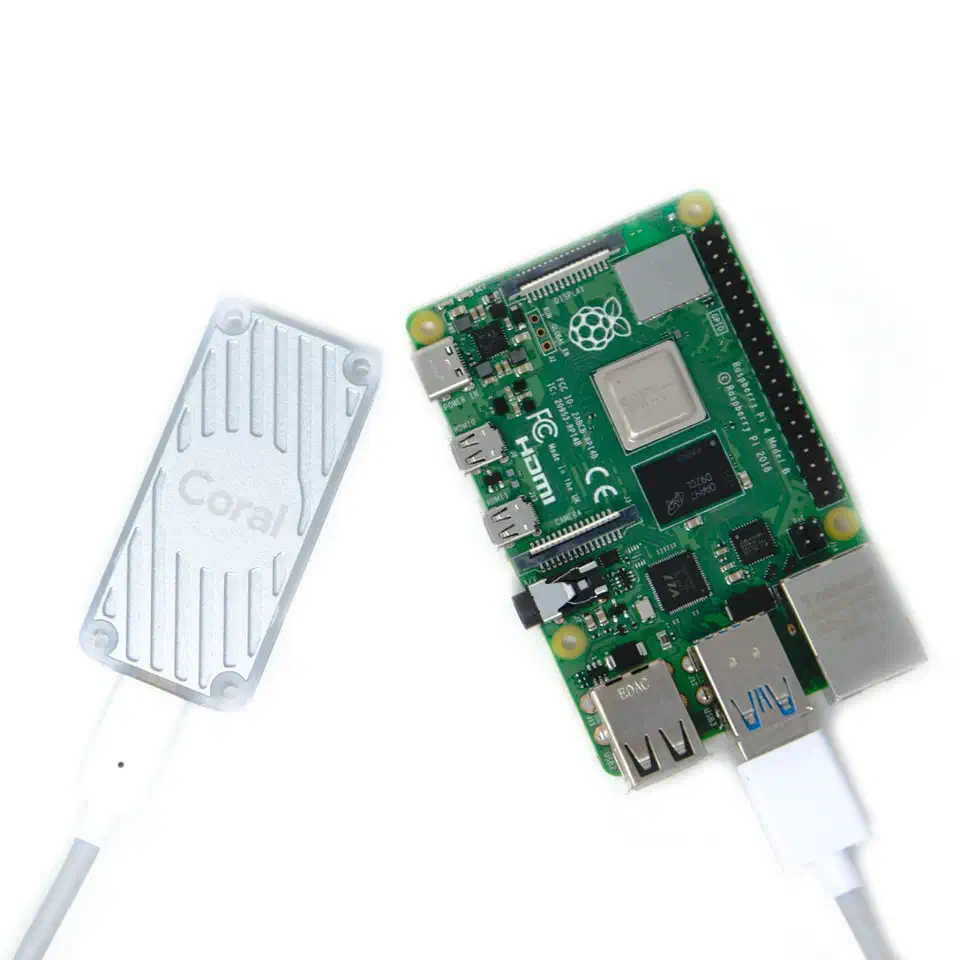 Google Coral USB Accelerator alongside a Raspberry Pi 4