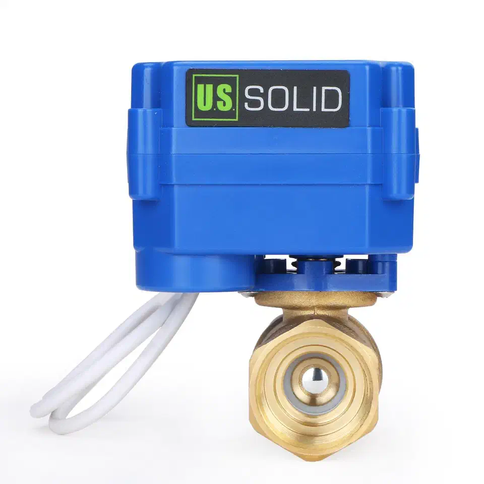 U.S. Solid 3/4 inch brass motorized ball valve with electric actuator and three-wire pigtail