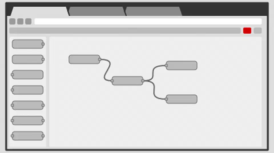 Node-RED visual flow editor showing connected nodes for building event-driven automation workflows