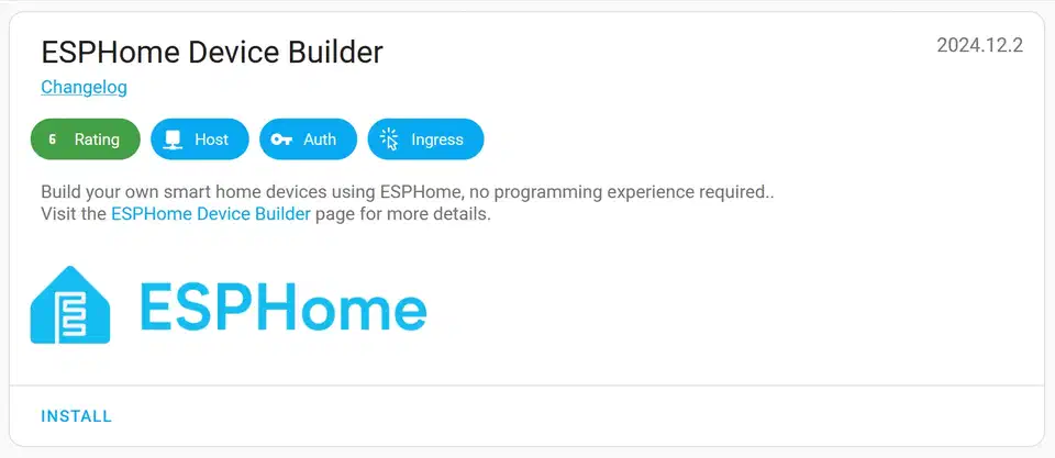 ESPHome add-on dashboard in Home Assistant showing device management and firmware compilation interface