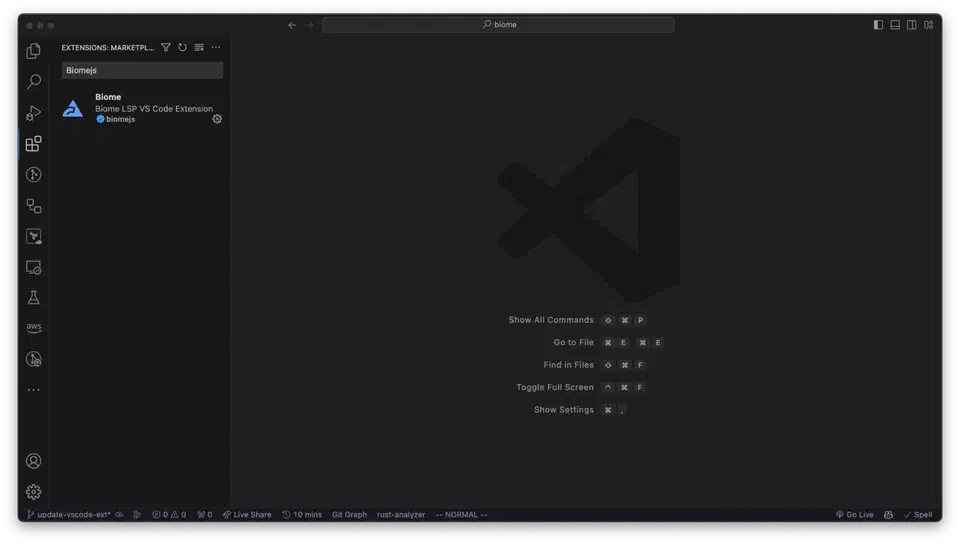Biome VS Code extension showing integrated linter diagnostics and formatting
