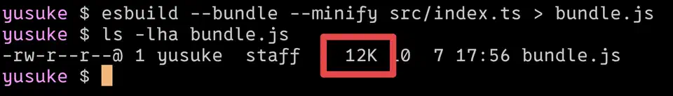 Hono&rsquo;s bundled output showing a 12KB minified JavaScript file